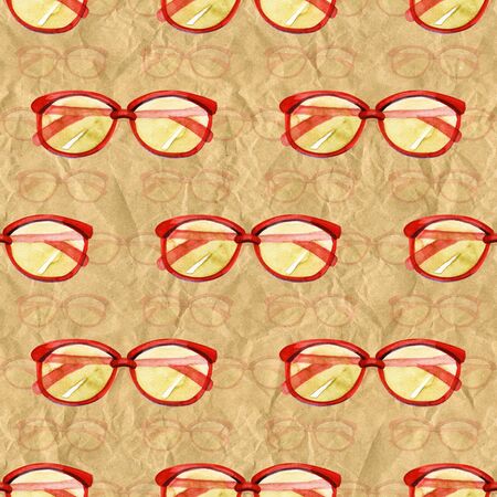 Watercolor vintage glasses, seamless pattern hand painted watercolorの写真素材