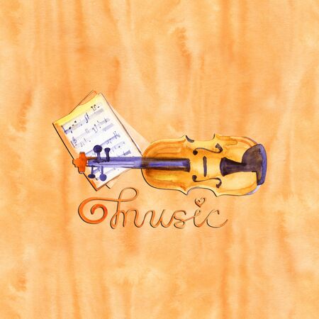 Watercolor hand drawn music instrument.の写真素材