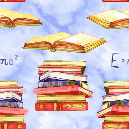 Watercolor seamless science education pattern. Vintage backgroundの写真素材