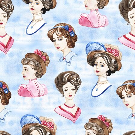 Blue watercolor woman wallpaper.の写真素材