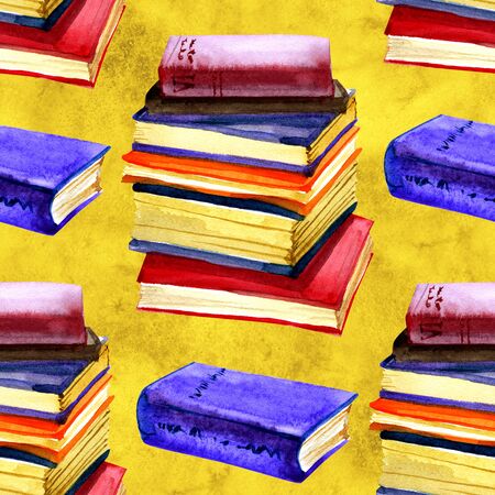 Watercolor Book seamless pattern. Watercolor texture. Back to school themed design. Red, Green, Blue White backdropの写真素材