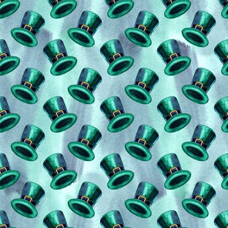 Watercolor seamless pattern. Leprechaun Hat Illustration, Leprechaun Hat Clipart, St Patricks Day Hat Illustration.の写真素材