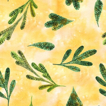 Christmas tree fir branch seamless pattern. Watercolor background.の写真素材