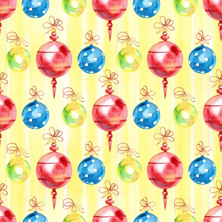 Seamless pattern with Christmas and New Year elements. Watercolor illustration.の写真素材