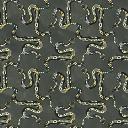 Dark Snake. Seamless pattern. Watercolor for Halloween design