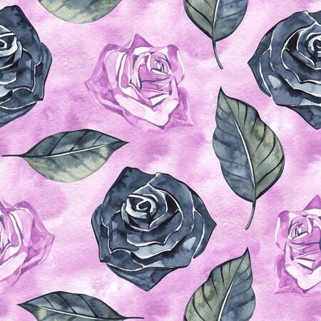 Rose. Seamless pattern with flowers. Hand-drawn original floral background. Real watercolor drawing.の写真素材
