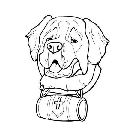Saint Bernard dog head, freehand pencil, hand drawn, pattern. Zen art. Ornate vector Coloringのイラスト素材