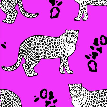 Seamless pattern of sketch style leopards.のイラスト素材
