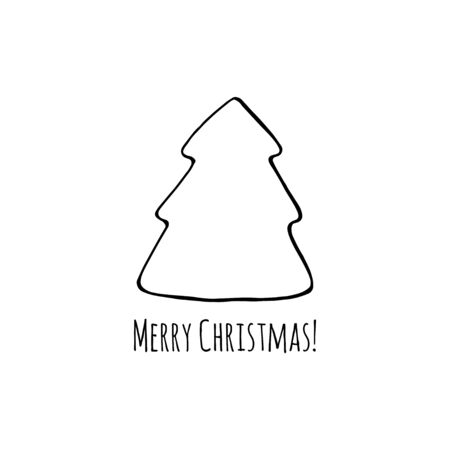 Vector christmas tree. Doodle hand drawn sign. Greeting, invitation card. Childish illustration for print, web.のイラスト素材