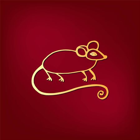 Chinese new year 2020 card with abstract gold border line rat zodiac and abstract texture on redのイラスト素材
