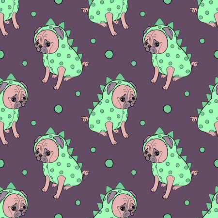 Seamless pug puppy illustration for kids dog background pattern in vectorのイラスト素材