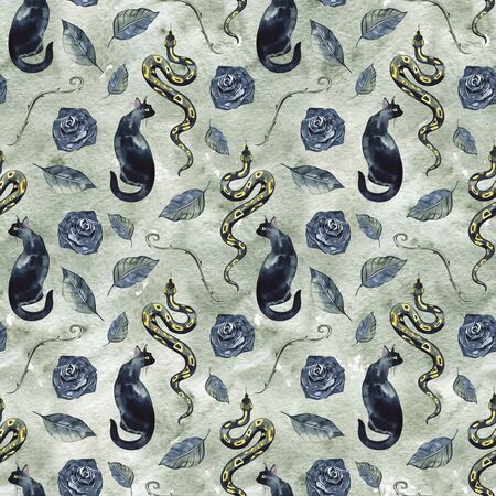 Watercolor esoteric seamless pattern.