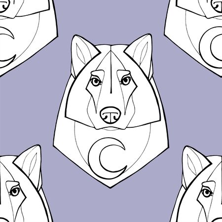 Seamless pattern with the image wolf portrait. Vector illustration.の写真素材