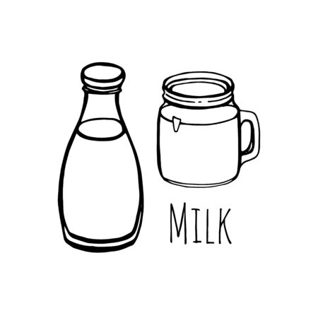 Milk hand draw icon. Vector farm  isolated on white background,のイラスト素材