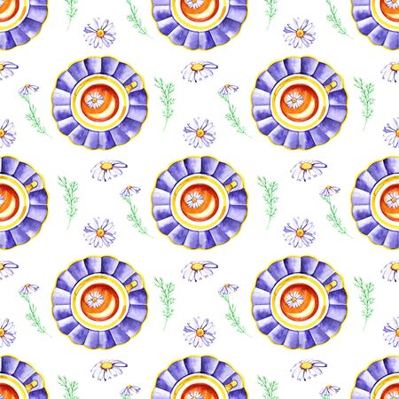 Watercolor hand painted provence village seamless pattern.の写真素材