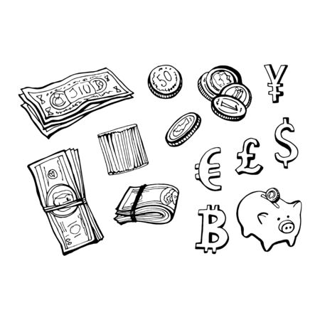 Some Doodles on Money Theme. Vector hand draw illustration.のイラスト素材