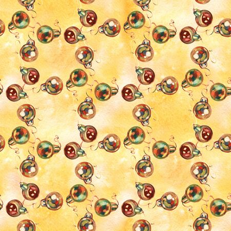 Seamless pattern of hand drawn golden Christmas balls, Christmas designの写真素材