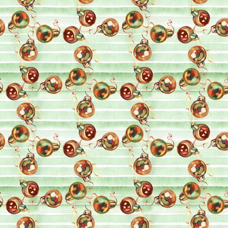 Seamless pattern of hand drawn golden Christmas balls, Christmas designの写真素材
