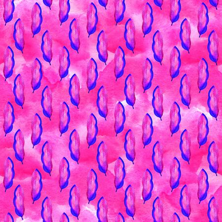 Seamless watercolor tropic leaves pattern. Colorful leaves in a spacious allover composition. beautiful impressionist illustration of palm leaves. Perfect for greetings, invitations, manufacture wrapping paper, textile, web designの写真素材