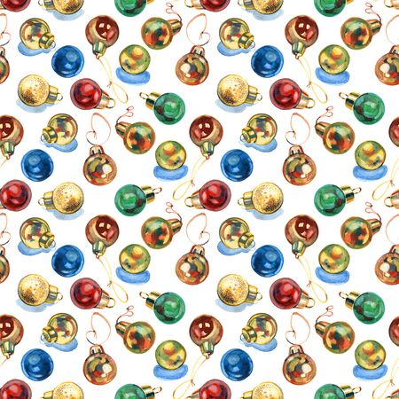 Seamless pattern with vintage Christmas balls. Hand drawn baubles.の写真素材