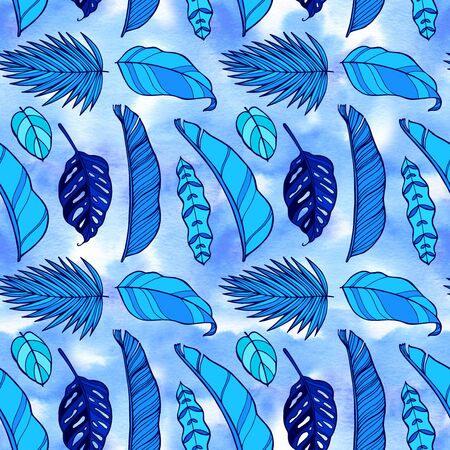 Seamless pattern with tropical palm leaf in neon colors.の写真素材