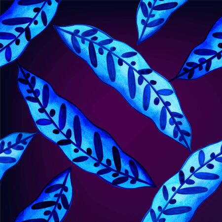 Seamless pattern with watercolor tropical leaves. Calathea. Surface design. Hand paint.の写真素材