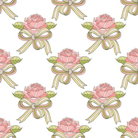 Beautiful cute seamless pattern with roses. Hand-drawn. Perfect for background greeting cards and invitations of the wedding, birthday, Valentine's Day.のイラスト素材