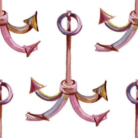 Hand drawn seamless watercolor pattern of marine theme with sea anchors. Summer childish print. Good for wallpapers, backgrounds, fabrics, cards, covers.の写真素材