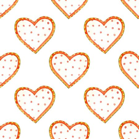 Red romantic seamless pattern with heart. Hand painted watercolor stock illustration. Perfect for...