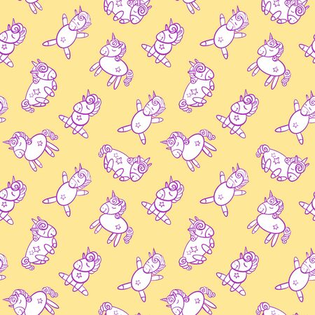 Cute seamless pattern with little cartoon pony and stars, vector textureのイラスト素材