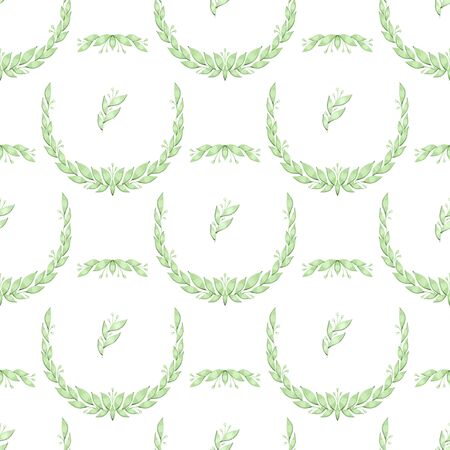 Cute botanical floral seamless pattern background with bouquets of hand drawn rustic green leaves branches, digital arrangements for wedding, baby shower, spring design.の写真素材