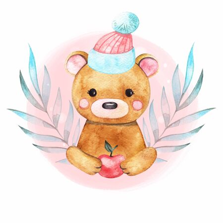 Bear Watercolor Illustration isolated on white backgroundの写真素材