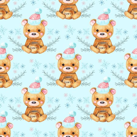 Seamless Merry Christmas patterns with cute bear animalsの写真素材