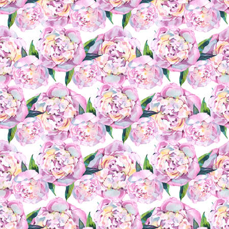 Beautiful seamless background with pink flowers. Hand-drawn with effect of drawing in watercolorの写真素材