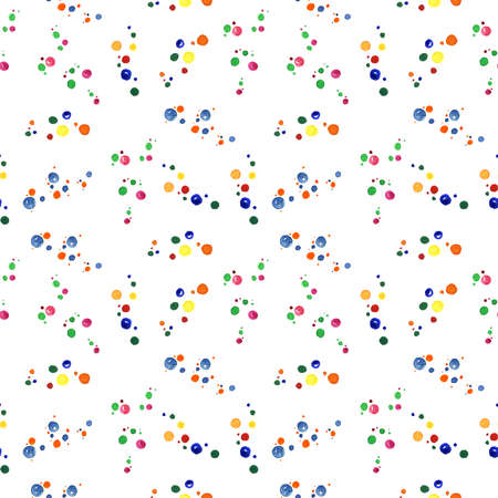 Seamless pattern with painted polka dot texture. Rainbow watercolor illustrationの写真素材