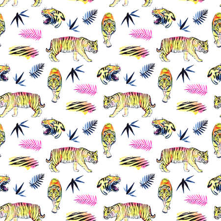 jungle seamless pattern illustration in watercolor. Watercolor illustration.の写真素材