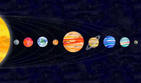 Beautiful hand drawn watercolor solar system for your design