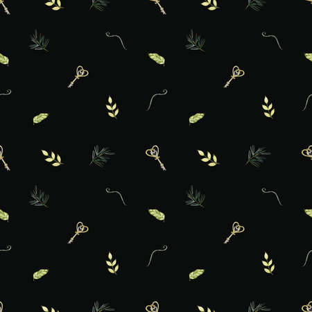 Watercolor autumn forest pattern. Hand painted fall floral elements isolated. Nature illustration for designの写真素材