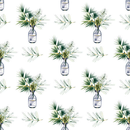 Watercolor Christmas digital paper, seamless pattern, New year background, Christmas tree, wrapping design, textile pattern.の写真素材