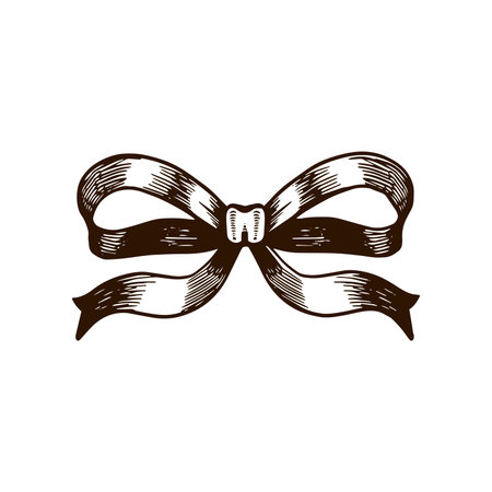 Line art bow clipart. Vintage ribbon bow Tie on the white isolated background.のイラスト素材