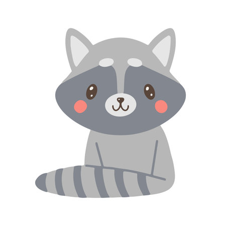 Cute Hand Drawn racoon. Print with grey racoon. Nursery Art, kids design. Infantile Style. Cartoon Vector Illustration for Wall Art, Baby Card.のイラスト素材