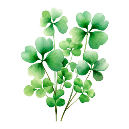 Lucky clover leaves with four leaf. Patricks day watercolor clipartの写真素材