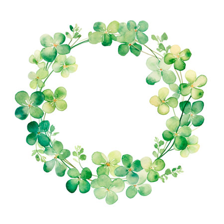 Clover leaf wreath watercolor hand painting for decoration on Saints Patrick day, Irish Holiday.の写真素材