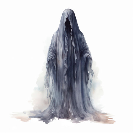 Watercolor realictic victorian ghost vintage style illustration. Gothic shadow clipart isolated on white background.の写真素材