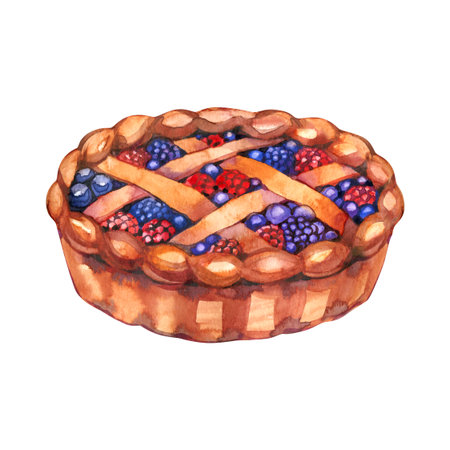 Watercolor painting of dessert pie. Delectable dessert illustrations for all your design needs.の写真素材