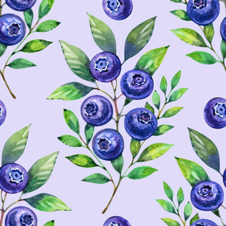 Blueberry watercolor seamless pattern. Hand drawn illustration.の写真素材