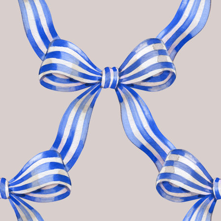 Blue watercolor coquette bow. Bright blue ribbon seamless pattern hand drawnの写真素材