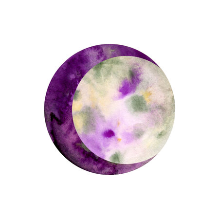 Artistic watercolor composition of overlapping full moons with layered textures and cosmic color blends. Expressive lunar artwork perfect for astrology graphics, modern posters, and abstract celestial themes.の写真素材