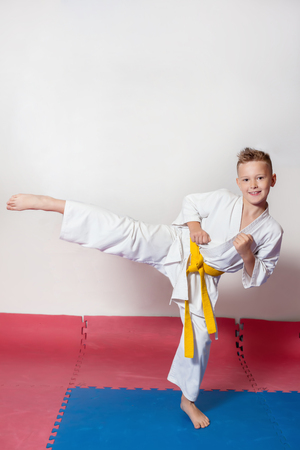 Children during training in karate. Fighting position, active lifestyleの写真素材