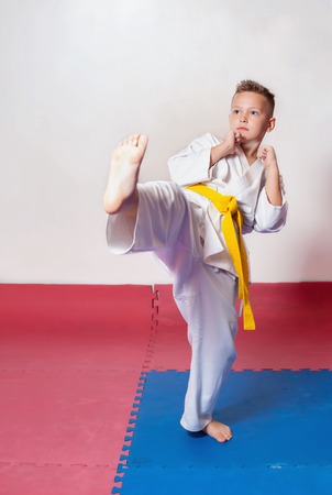 Children during training in karate. Fighting position, active lifestyleの写真素材